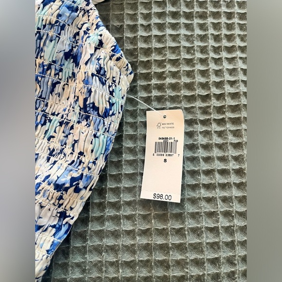 GAP Ruffle Neck Midi Dress Blue Floral Smocked Small Shirred Ruffle - Picture 7 of 14